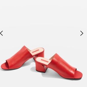 Topshop Soft Red Leather Mules